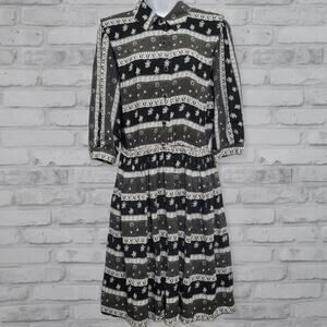 Breli Originals Floral Black White Collared Dress Womens Vtg Size 10